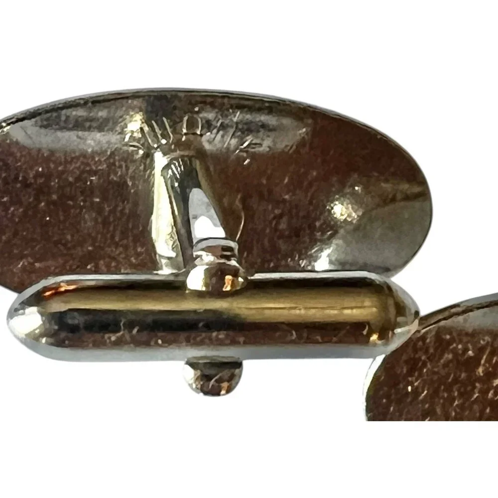 Swank Midcentury Modern Silvertone Cufflinks With Black Stone 1